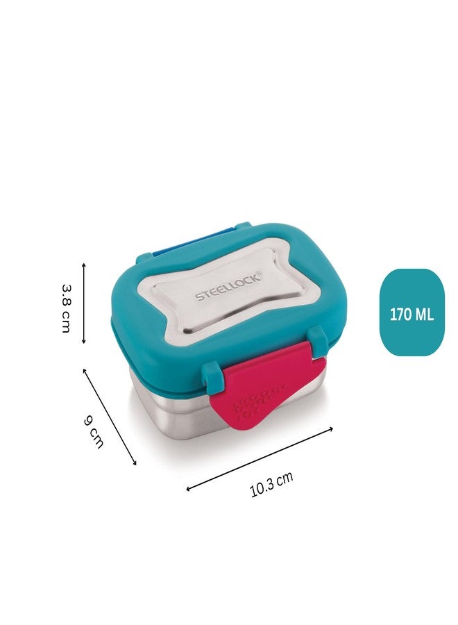 STEELLOCK علبة طعام ستيللوك الذكية المصنوعة من الفولاذ المقاوم للصدأ للأطفال والكبار | محكمة الإغلاق ومقاومة للتسرب | علبة طعام مستطيلة للمدرسة والمكتب مع غطاء فولاذي | روميو 170 مل - قطعتان - Image 5